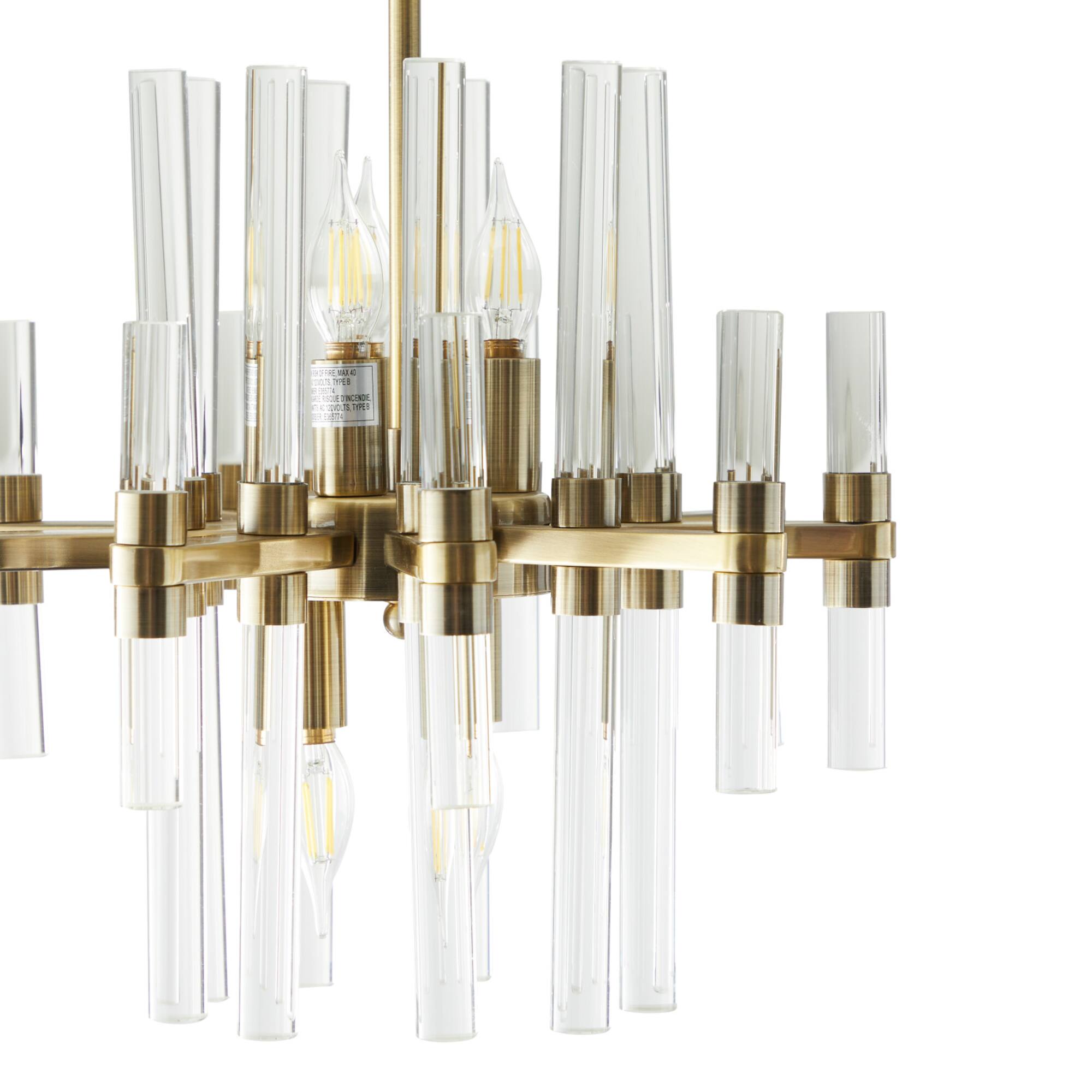 Gold Metal Crystal Embellished 8 Light Chandelier with Link Style Chain 16" x 16" x 52"